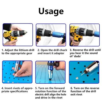2.4mm-4.8mm Electric Rivet Stapler Aluminum Alloy Drill Adapter Cordless Rivet Nut Stapler Conversion Adapter