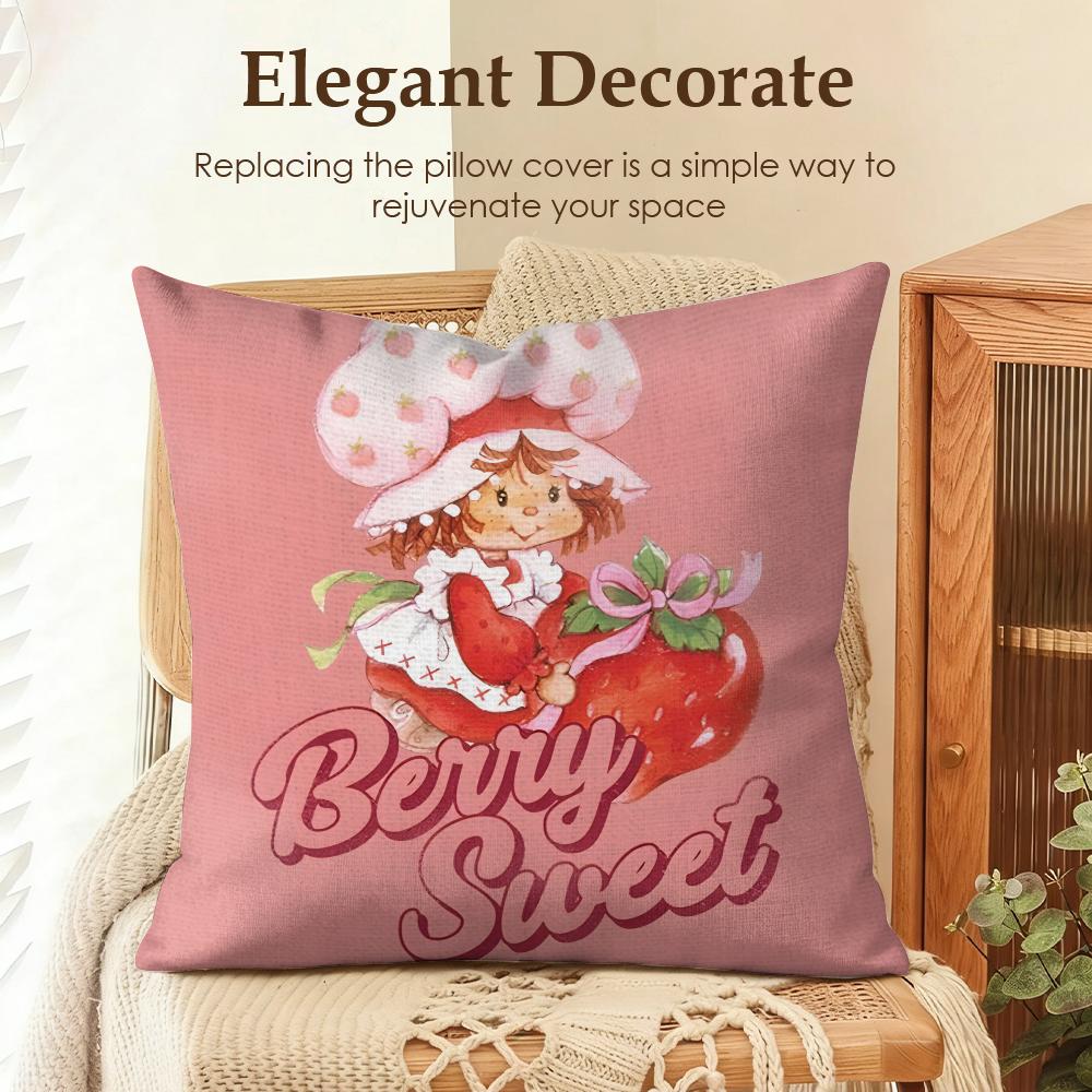 

Cartoon SStrawberry Shortcake Cushion Cover Natural Linen Organic Fabric DoubleSided Printing Sofa Home Decor Gift Pillow Case 30x30cm