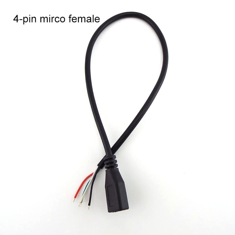 Wire Micro USB 2.0 Type-C AUX Mono Connector Power Supply Extension Cable Charger Male To Female 2-pin 4-pin Data Line
