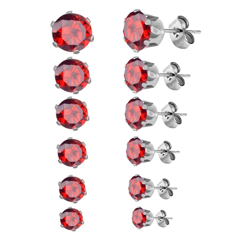 6Pairs/Set CZ Stud Earrings Stainless Steel Round White Cubic Zirconia Hypoallergenic 6 Claws Earring Trendy Jewelry