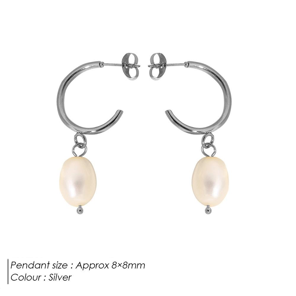 St-Delan Stainless Steel Pearl Hoop Earrings for Women Dainty Freshwater Pearl Drop Earrings Chunky Huggie Hoops Zircon