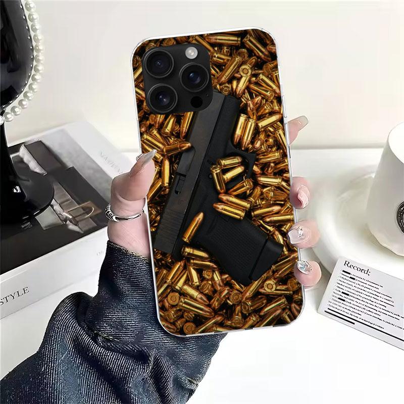 Gun Bullets AK47 Handgun Soft Phone Case For IPhone 11 17 Air 16E 16 Pro Max 15 + 14 Plus 13 Mini 12 Apple 7 SE 8 Fundas Coque 1