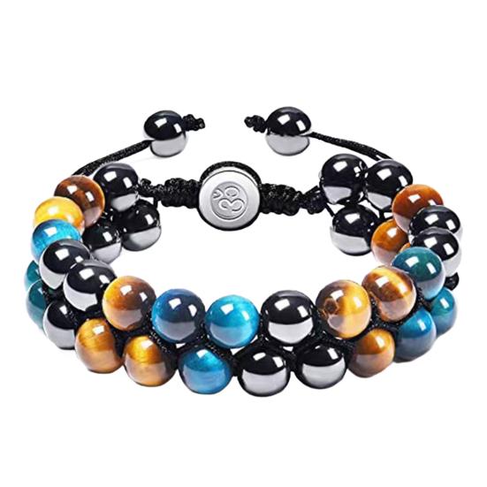 Adjustable Bracelet Faux Agate Stone Smooth And Polished Braided Double-layered with Tassel