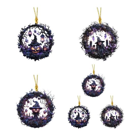 Halloween Pumpkin Witch Pendant Car Rearview Mirror Hanging Ornament 2D Flat Acrylic Bag Charm Festive Gift for Car Enthusiasts