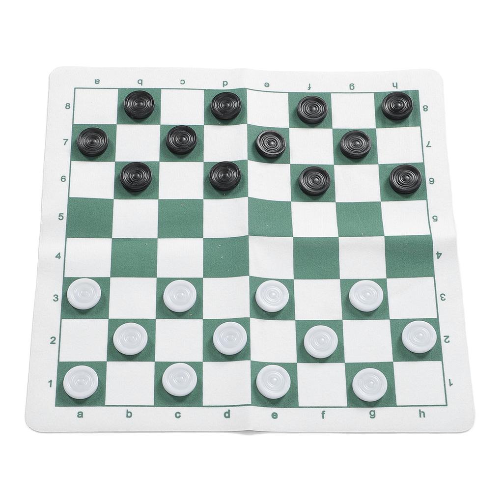 Checkers Set Educational Portable Foldable PU Lther Board Draughts Board Game for Children Adults