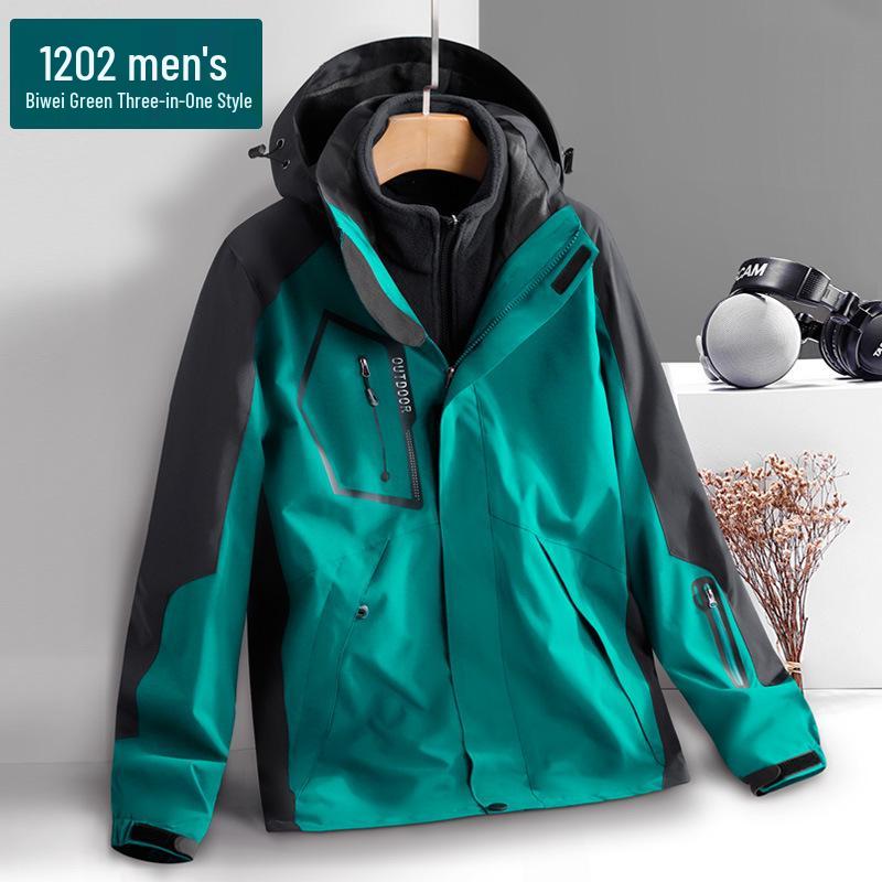 Unisex Water-Repellent 3-in-1 Jacket with Detachable Layers, Velvet Lining, Windproof & Waterproof for Autumn/Winter.