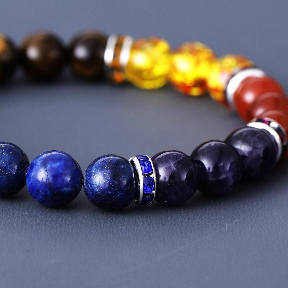 Premium Natural Stone 7-Color Chakra Handmade Beaded Elastic Couple Bracelet Bracelet Jewelry