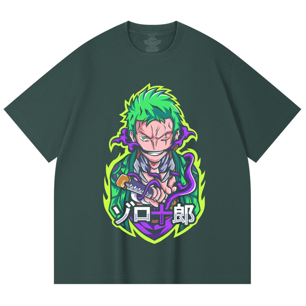 230 Gsm 100% Cotton One Piece V80 Zoro Print Unisex Heavy Cotton T Shirt