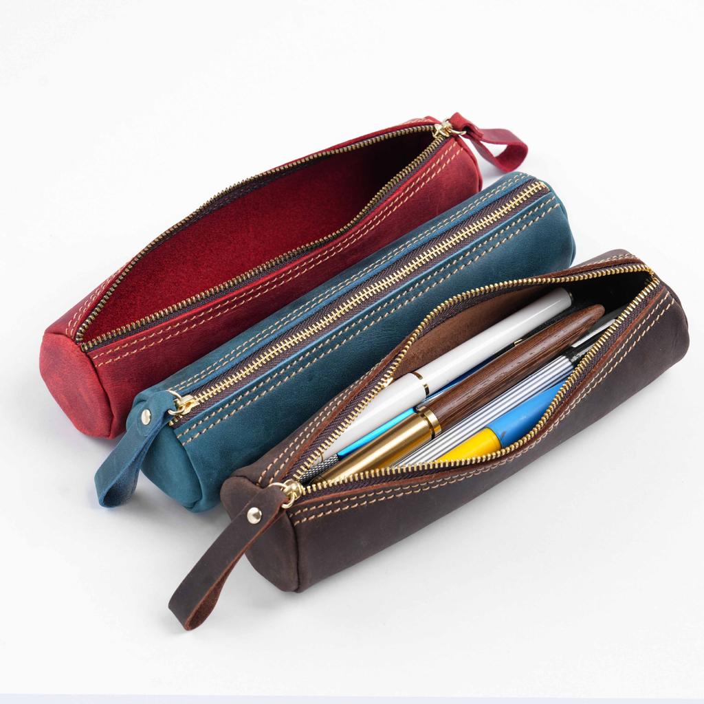 Handmade Stitching Bujo Journaling Pencil Bag Personal Tree of Life Top Layer Genuine Leather Pen case