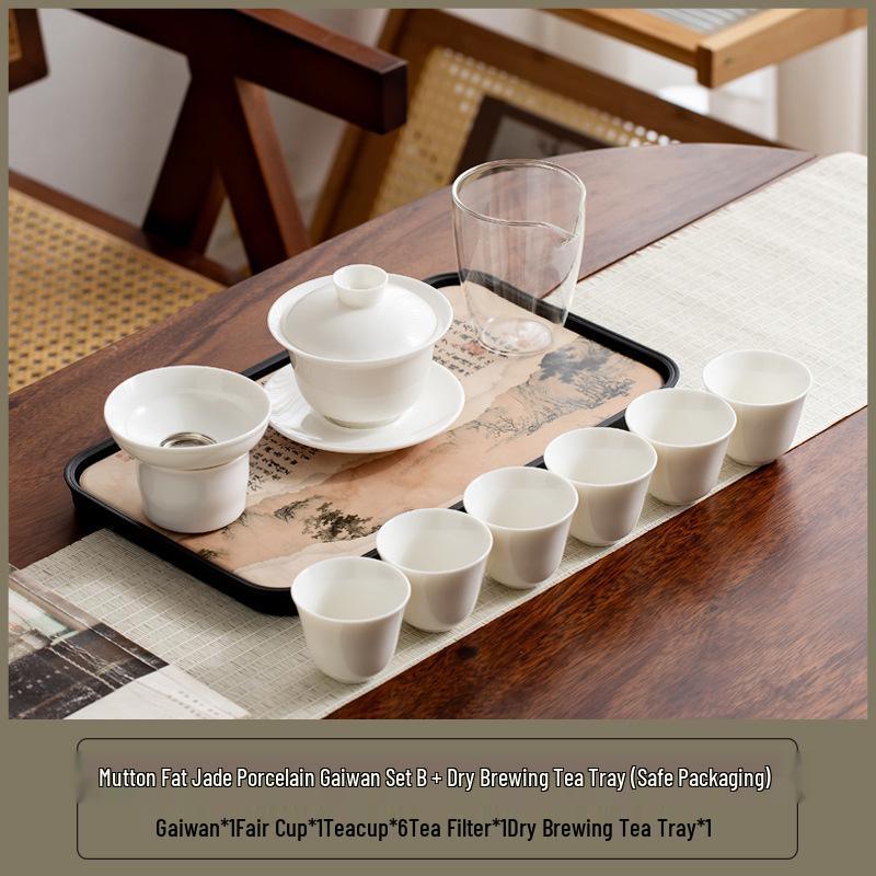 Lux Mutton Fat White Porcelain Kung Fu Tea Set: Gaiwan & Teacup with Portable Gift Box