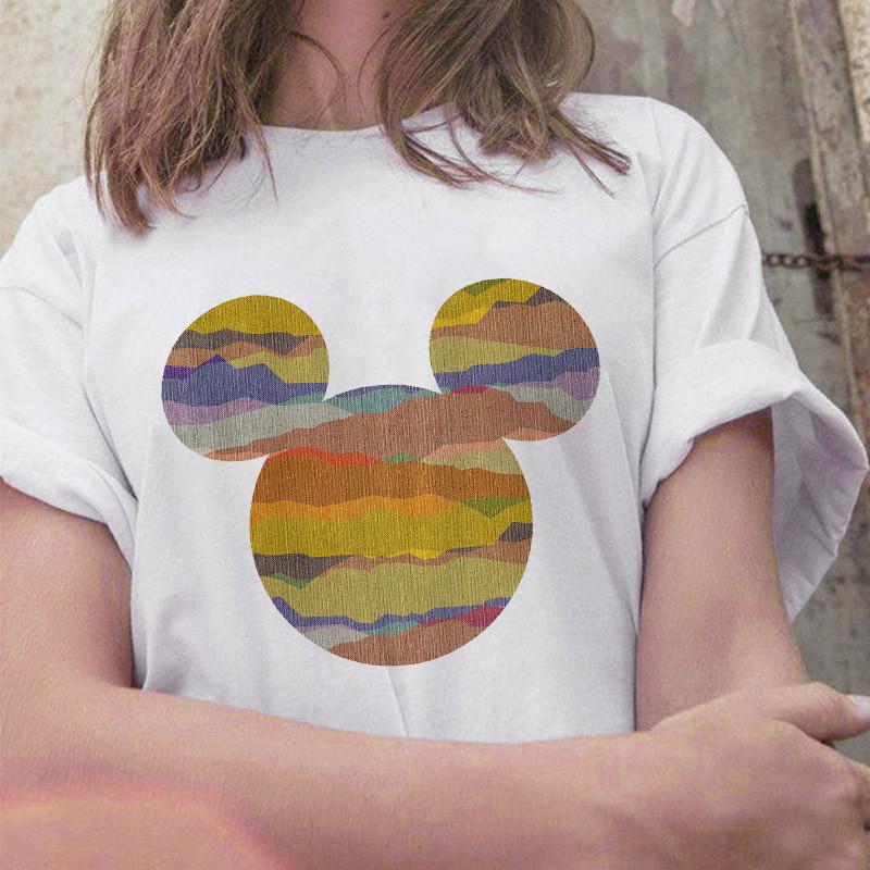 

2025 Summer Simple T Shirt Mouse Head Cartoon Flower Vintage Short Sleeve Print Casual Vouge Tshirt S білий