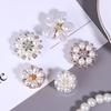 New 2Pcs Irregular Baroque Pearls Button Covers Luxury Rhinestones Flower Cufflinks Button Pins Shirt Decoration
