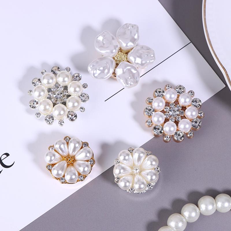 New 2Pcs Irregular Baroque Pearls Button Covers Luxury Rhinestones Flower Cufflinks Button Pins Shirt Decoration