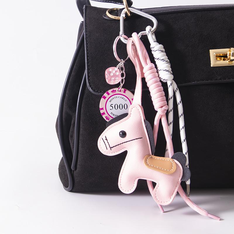 1 Piece Leather Pony Keychain Braided Rope Backpack Pendant For Phone Bag Hanging Accessories Diy Decoration