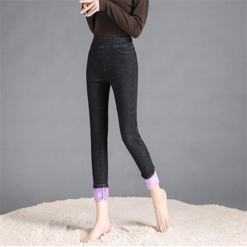 2022 Winter Female Casual Velvet Warm Thicken Trousers  High Elastic Waist Stretch Jeans For Women Skinny Denim Pencil Pants