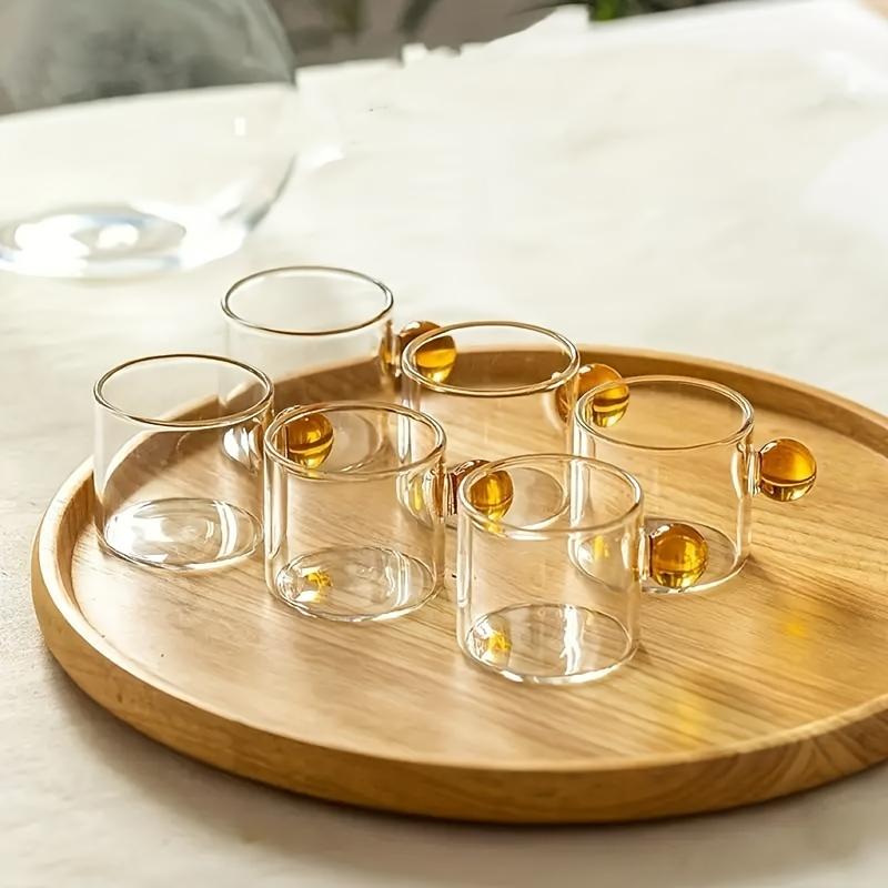 6pcs Espresso Cups Small Cup Home Glass Ball Handle Coffee Cup Tea Water Cup Heat Resistant Glass Teacups Juice Mug Table Decor