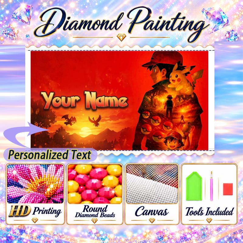 Personalized Pikachu Diamond Art Custom Name 5D Diamond Painting Full Drill DIY Craft