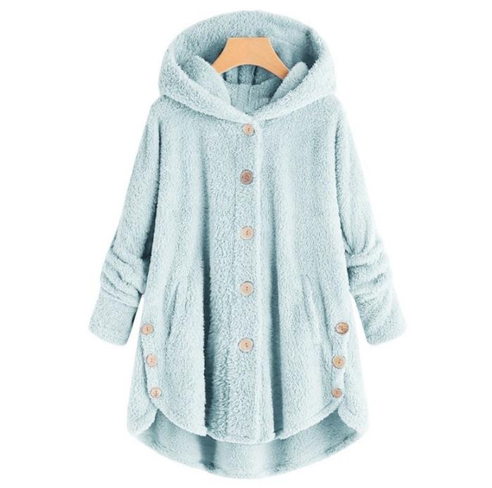 Spring 2026 Women's European-American Plush Button Top, Irregular Solid Color Coat