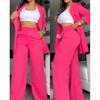 European and American Women clothes Temperament Solid Lapel Suit Pocket Straight Pants Set Straight Leg Pants Set