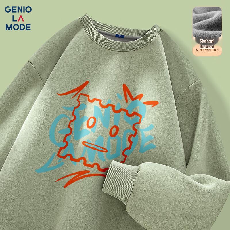 

GENIOLAMODE Men s Suede Fleece Lined Printed Sweatshirt L