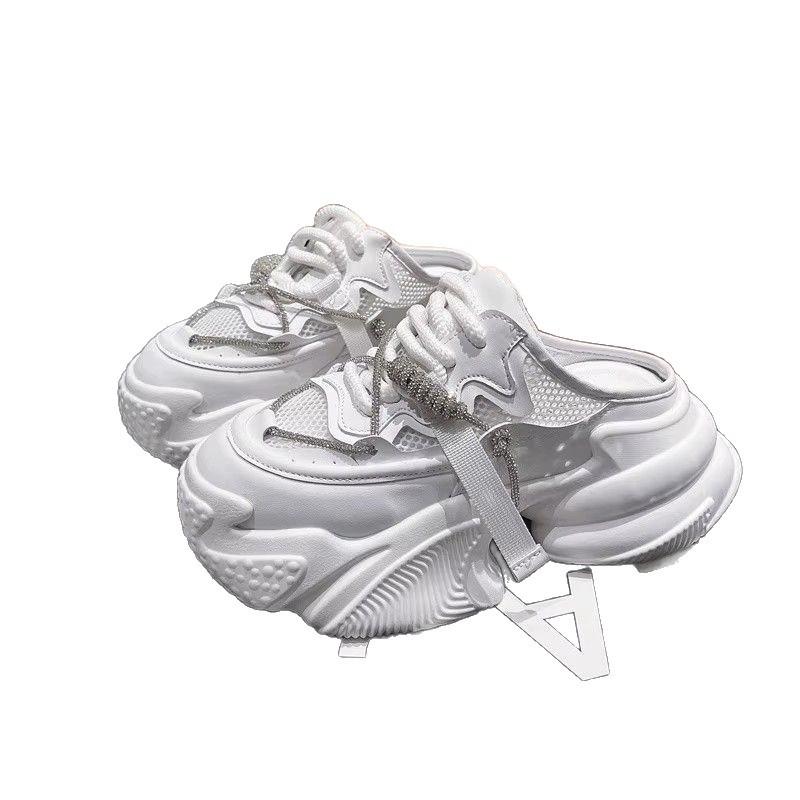 Platform dad shoes women's 2025 summer new one-pedal bag head half slippers small casual height-increasing lazy shoes