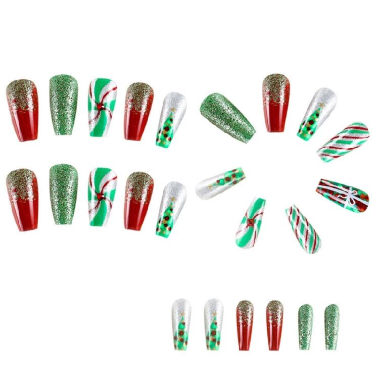 24pcs Reusable Press On Nail Christmas Design With Adhesive Gel And Emery Board Easy Application Fake Nail For Parties