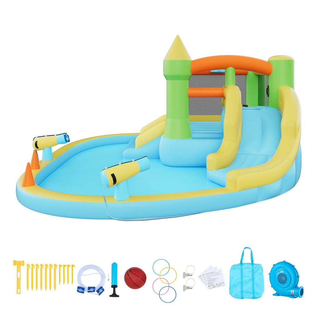 Inflatable Bounce House, 12.5 X 13.1 X 6.5 Ft Inflatable Bounce House Water Slide, Bouncer Castle with Castle Bounces, Basketball Hoop, Splash Pool &