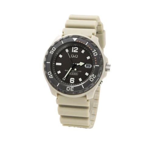 Citizen Q&Q Men's Analog Watch, Radio-Controlled, Solar Powered, 10 ATM Water Resistant, Urethane Band, D02A-005VK, Beige
