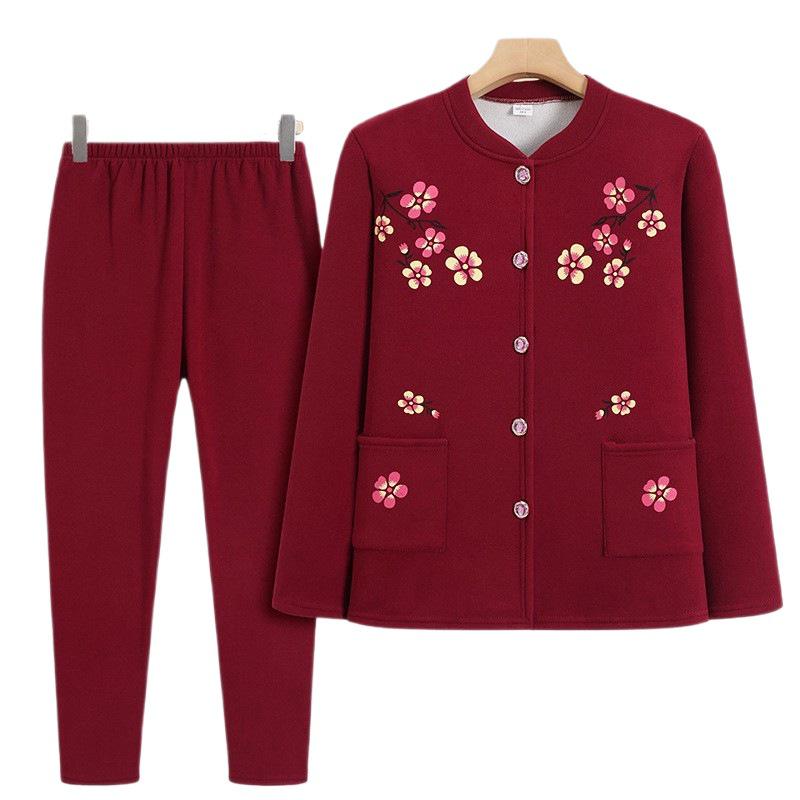 Gemütliches Zweiteiler-Set aus Samt: Strickjacke & Hose für Frauen mittleren Alters & Senioren – Lockere, bequeme Homewear für Oma
