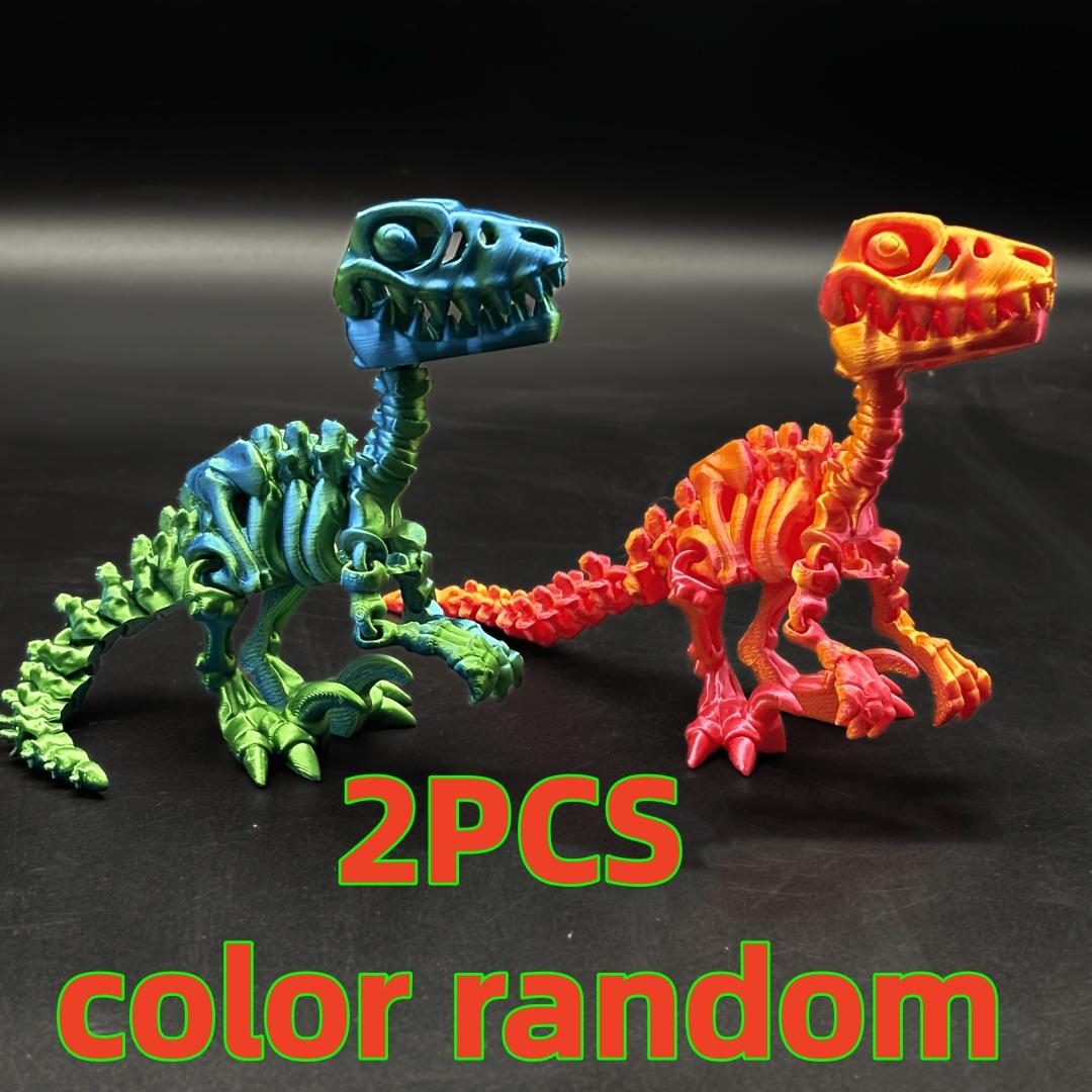2-Piece Set of Randomly Colored Dinosaur-Shaped Ornaments, 3D Printed Velociraptor Dinosaur-Shaped Fun Toy Ornaments, Collectible Gifts, Skeleton