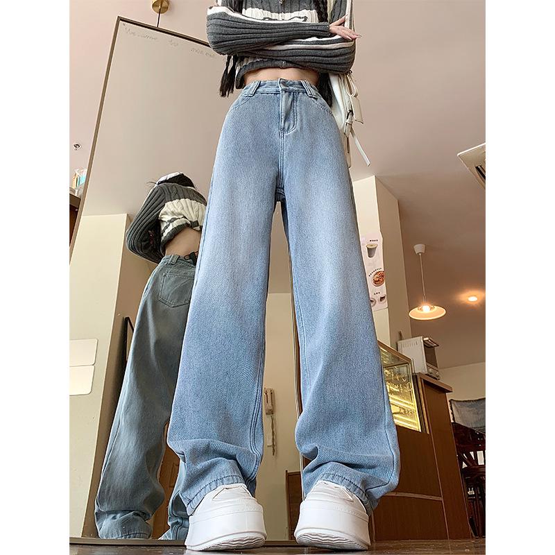 Winter 2025 Plus Size Fleece-Lined Straight Leg Jeans for Women - High Waist, Loose Fit, Slimming, Floor-Length.