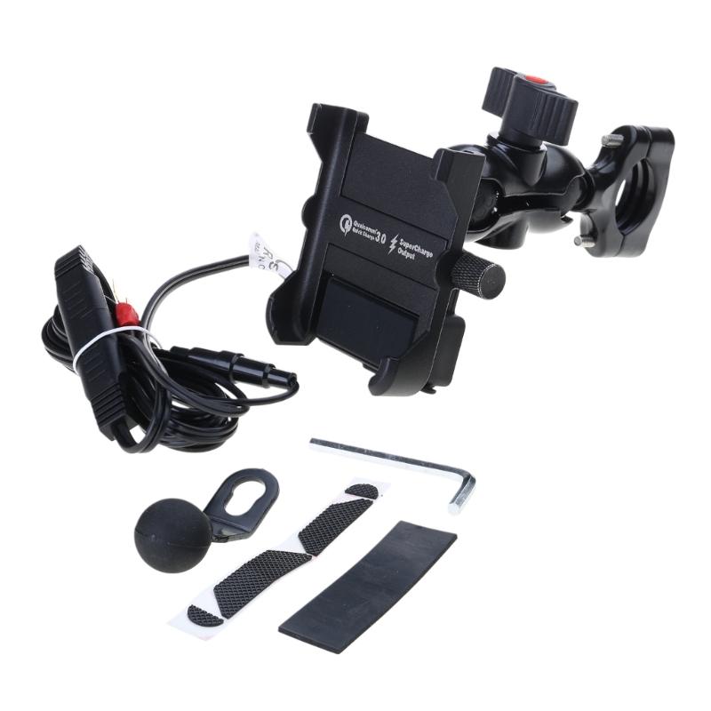 Waterproof Metal Motorcycle Smart Phone Mount with QC 3.0 USB Quick Charger Motorbike Mirror Handlebar Stand Holder for Samsung
