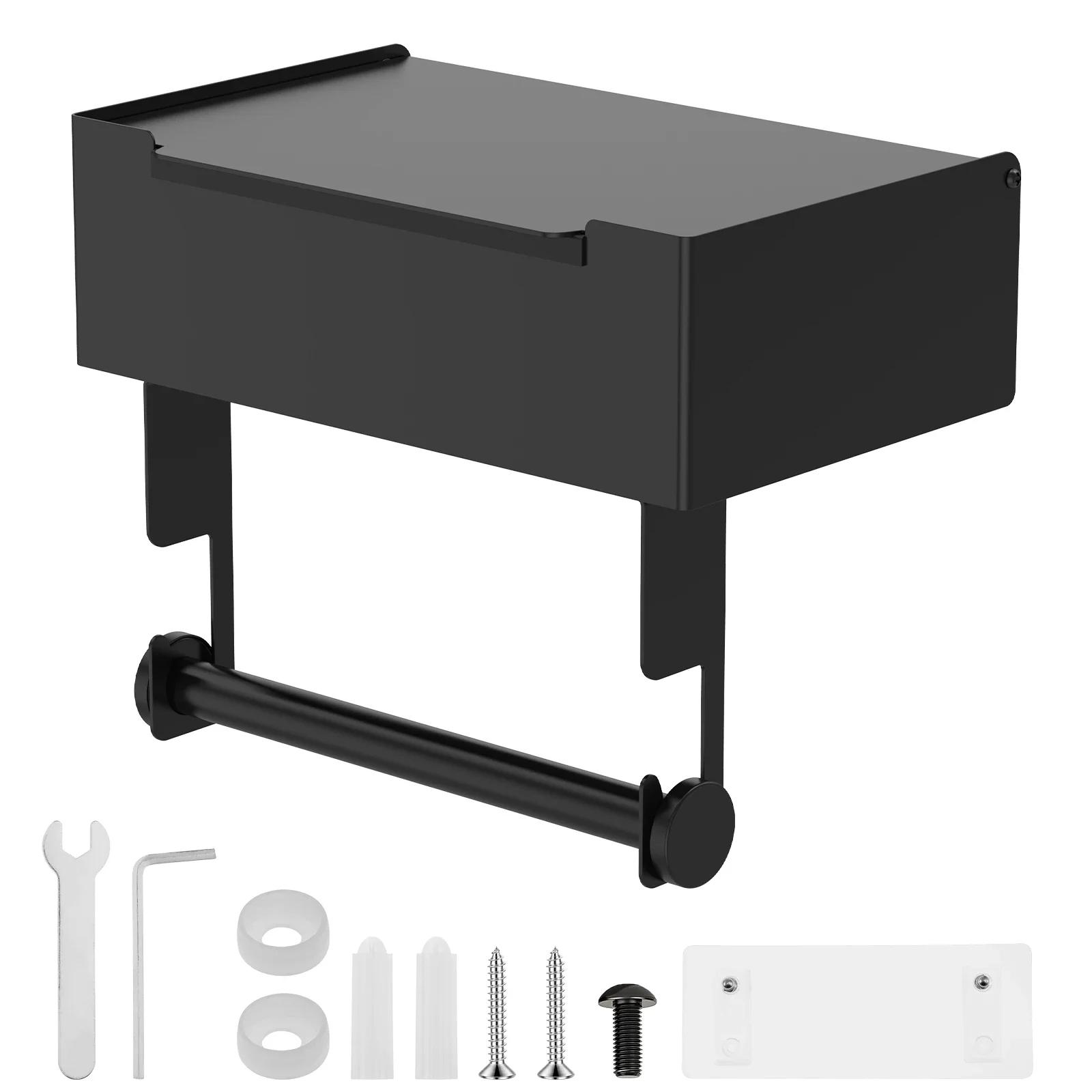 

Stainless Steel Toilet Paper Holder Bathroom Wall Mount Tissue Box Paper Dispenser Dustproof Roll Towel Shelf Organizer чорний