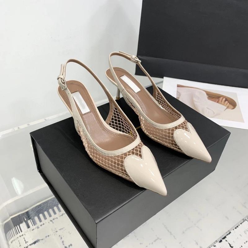 Fashion Summer New Fashion Heart-shaped Pointed Head High Heels After Empty Mesh Baotou Sandals Female Party Pumps