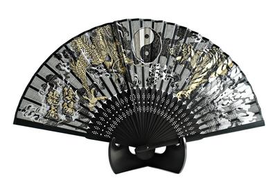 Silk Folding Fan Yin Yang Dragon Tiger