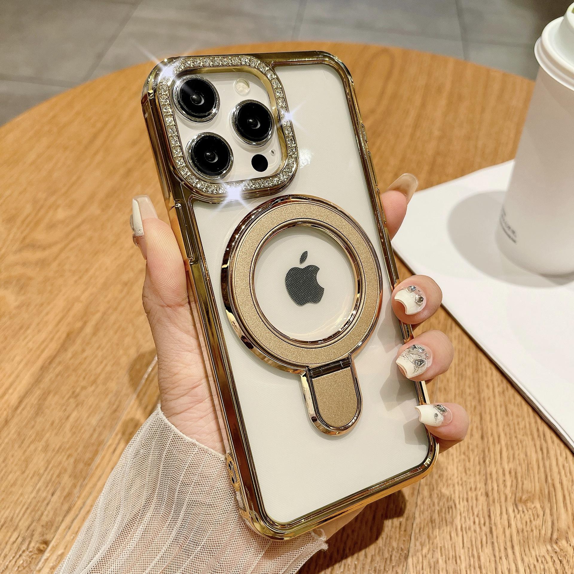 

For IPhone 15 Phone Case Lens Flash Diamond for Apple 14promax Gradient Feather 13 Metal Bracket Hard Shell For Apple 11Promax