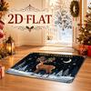2D Printed Pattern Christmas Holiday Decorative Doormat, Soft Flannel Material, Featuring a Christmas Reindeer with Forest, Stars, Moon, and Snow Scen