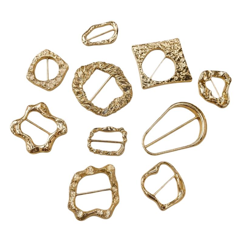 Assorted Gold Metal Irregular Shaped Buckles Textured Surface For DIY Sewing Scarf Belt Clothing Decor Craft Projects