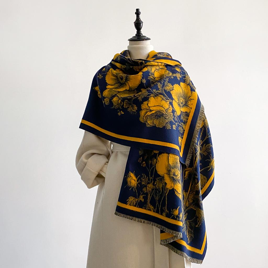 Luxury Winter Women's Imitation Cashmere Shawl Thick Warm Jacquard Scarf High Quality Two-Sided Pashmina Wrap for Ladies Brand