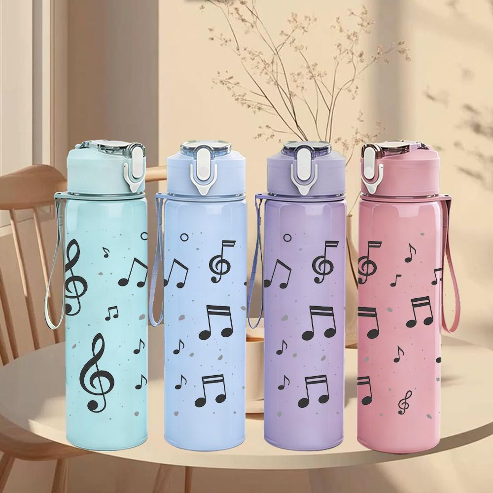 1PC Floating Musical Note Staff Print 750ml Color Plastic Sports Water Bottle Leakproof Flip Straw Lid Suitable for Sports Office Home Use