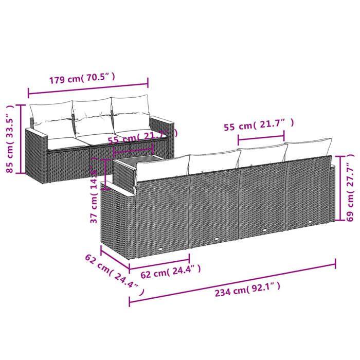 VidaXL Salon de Jardin avec Coussins 8 pcs, Canapés de Terrasse, Ensemble de Meubles de Patio, Mobilier d'Extérieur, Beige 3258208
