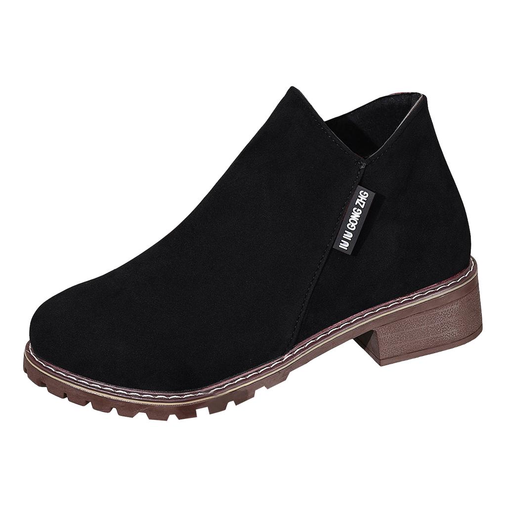 Womens Outdoor Boots Women'S Round Toe Thick Heel Boots Fashionable Casual New Solid Color Suede Short Barrel Outer Wear Boots