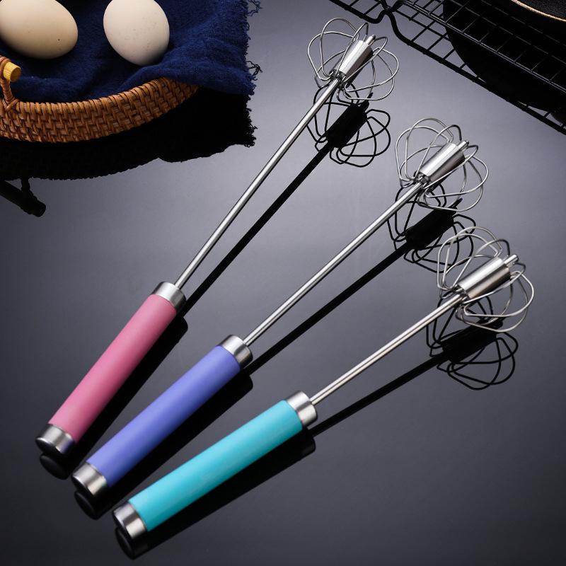 Stainless Steel Household Semi-Automatic Rotating Egg Beater Push-Type Egg Cream Baking Stirring Stick Manual Egg Beater