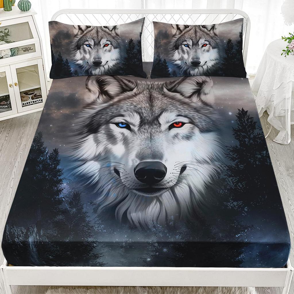 Purple Starry Night Galaxy Sheet Three-Piece Digital Printing Couple Outdoor Wolf Sheet Bedding