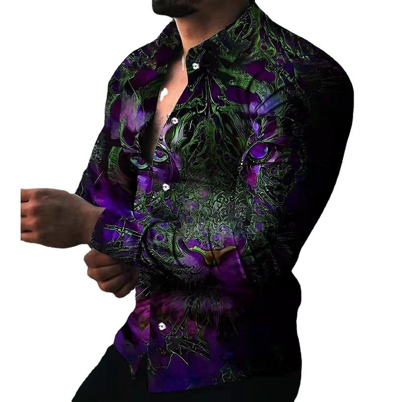 Men Plus Size Floral Print Long Sleeve Turn Down Collar Casual Shirt