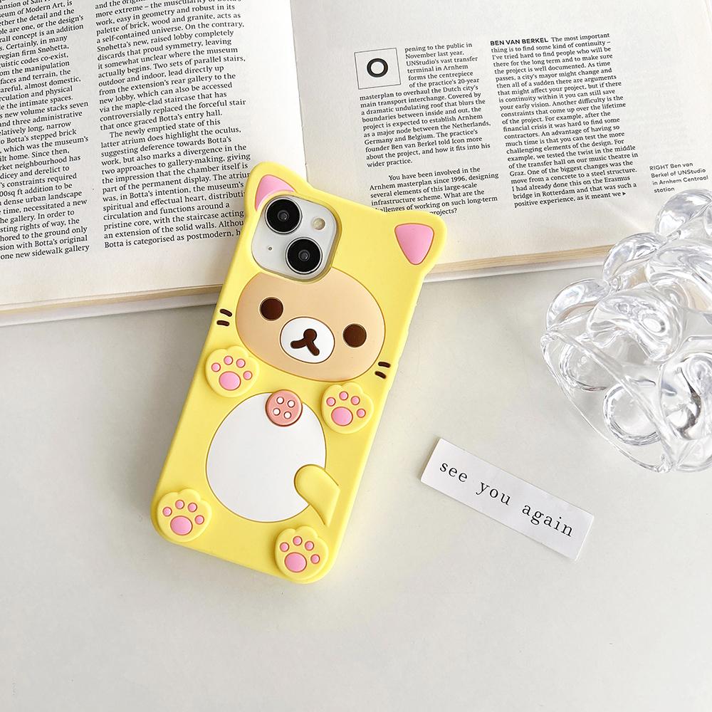 Funda de Silicona Suave de Dibujos Animados 3D Kawaii Rilakkuma Oso Para iPhone 16 15 14 13 12 Mini 11 Pro X XS Max XR 6 6S 7 8 Plus SE Cubierta Trasera