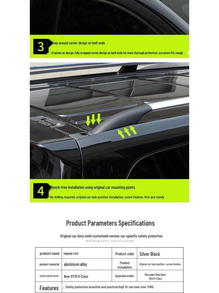 Compatible Roof Rack for Mercedes-Benz Viano/V-Class/Vito V260L - Travel & Modification Accessories