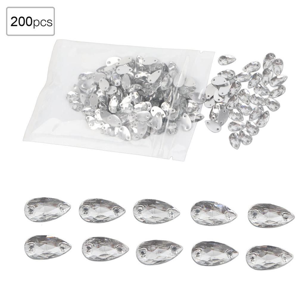 200 Pcs   Bd Acrylic Resin Drip Sewing Rhinestone Buttons 7x12mm Shoe Decoration less thanbr(  Coloured )