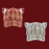 Cotton Checkered Cat Ear Embroidered Baseball Cap With Sun Protection For Women