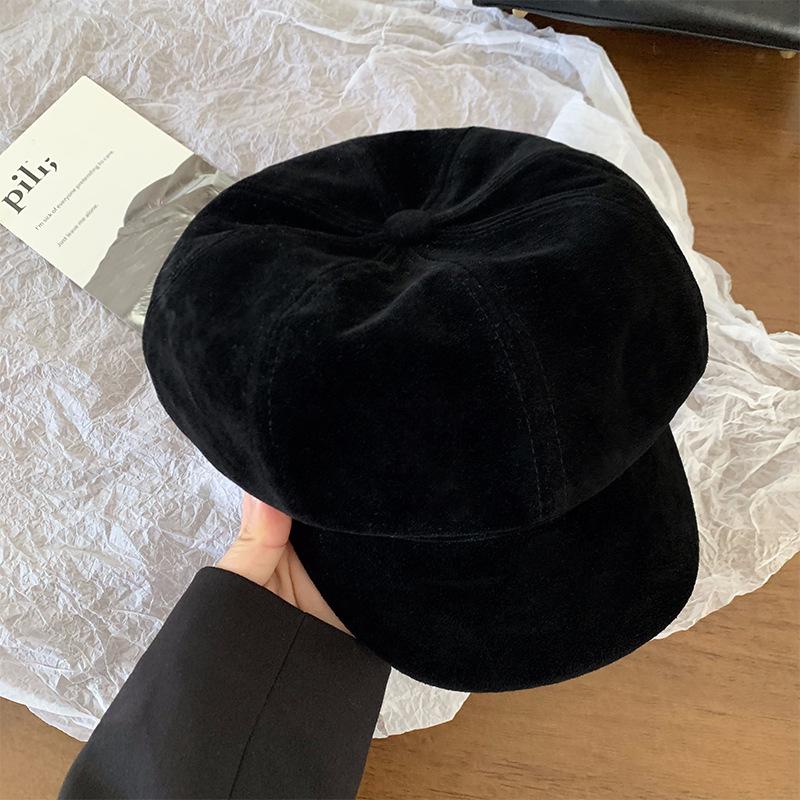 

Женская бархатная восьмиугольная кепка Newsboy в корейском стиле — ретро и элегантный берет на осень/зиму M (56-58cm) чёрный